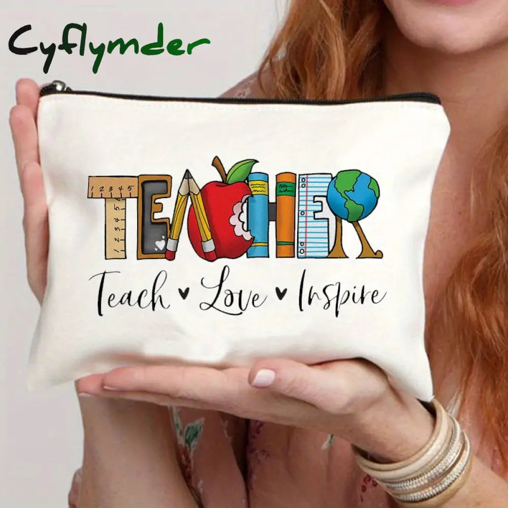 Cyflymder 1 Pc Teacher Love Inspire Print Cosmetic Bag Women Makeup Pouch Travel Toiletry Organizer