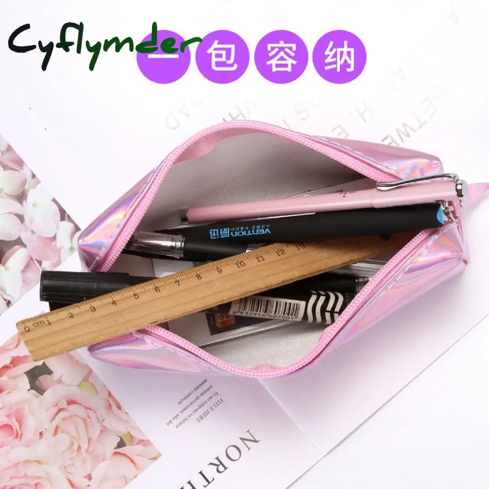 Cyflymder 1 Pcs Kawaii Pencil Case Laser Girl’s Heart Is Simple School Box Pencilcase Bag