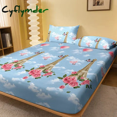 Cyflymder 1 Simple Modern Plant Flower Printed Matte Fitted Sheet Bedroom Printed Bed Cover Bedding (Excluding