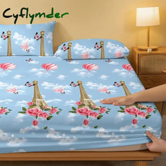 Cyflymder 1 Simple Modern Plant Flower Printed Matte Fitted Sheet Bedroom Printed Bed Cover Bedding (Excluding