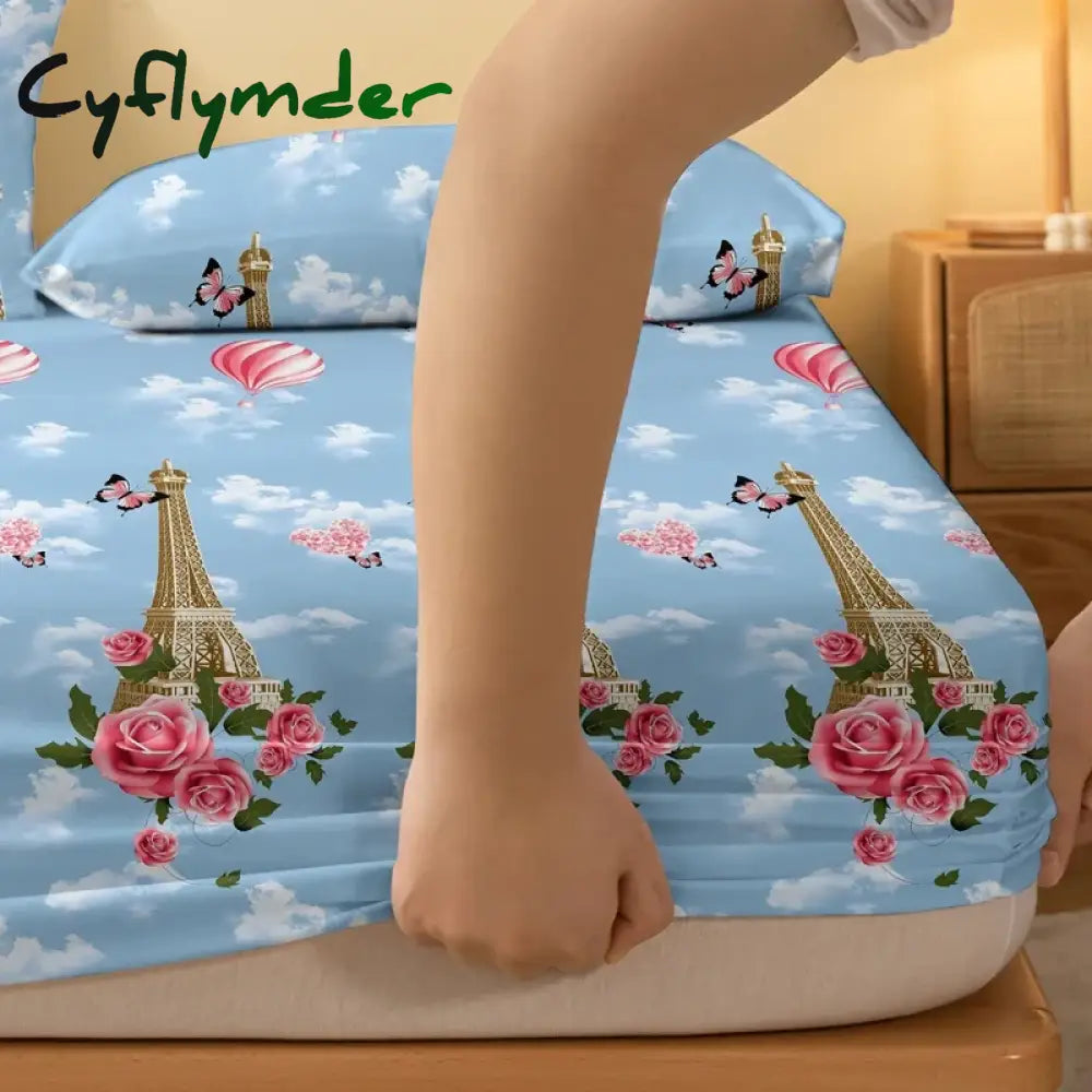 Cyflymder 1 Simple Modern Plant Flower Printed Matte Fitted Sheet Bedroom Printed Bed Cover Bedding (Excluding