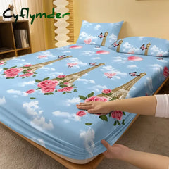 Cyflymder 1 Simple Modern Plant Flower Printed Matte Fitted Sheet Bedroom Printed Bed Cover Bedding (Excluding