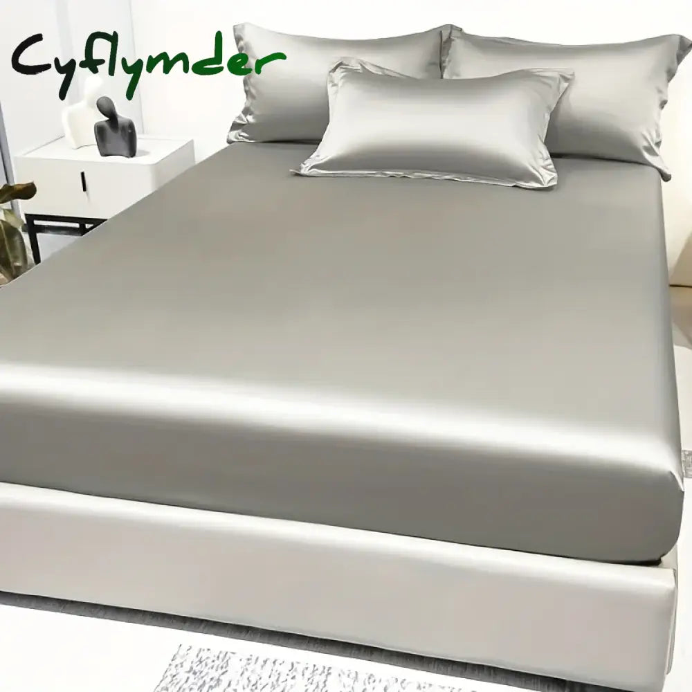 Cyflymder 1 Simple Modern Satin Solid Color Fitted Sheet Solid Color Ice Silk Bedspread For Bedroom Bedding (Excluding