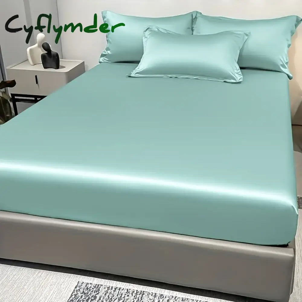 Cyflymder 1 Simple Modern Satin Solid Color Fitted Sheet Solid Color Ice Silk Bedspread For Bedroom Bedding (Excluding