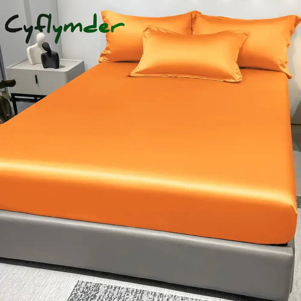 Cyflymder 1 Simple Modern Satin Solid Color Fitted Sheet Solid Color Ice Silk Bedspread For Bedroom Bedding (Excluding