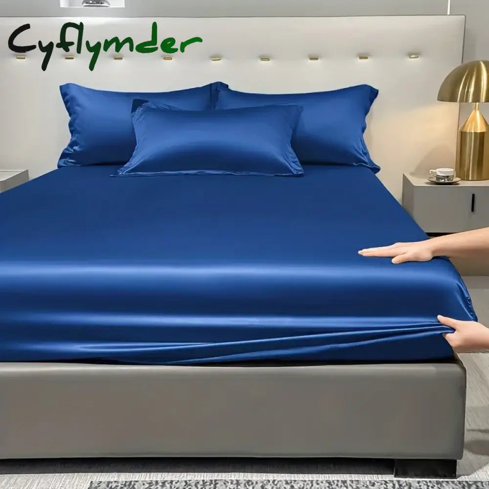 Cyflymder 1 Simple Modern Satin Solid Color Fitted Sheet Solid Color Ice Silk Bedspread For Bedroom Bedding (Excluding