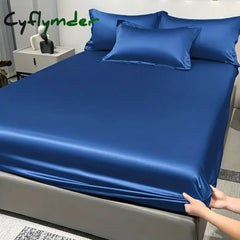 Cyflymder 1 Simple Modern Satin Solid Color Fitted Sheet Solid Color Ice Silk Bedspread For Bedroom Bedding (Excluding