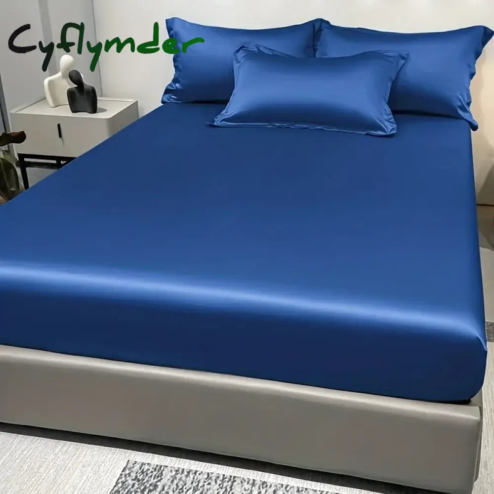 Cyflymder 1 Simple Modern Satin Solid Color Fitted Sheet Solid Color Ice Silk Bedspread For Bedroom Bedding (Excluding