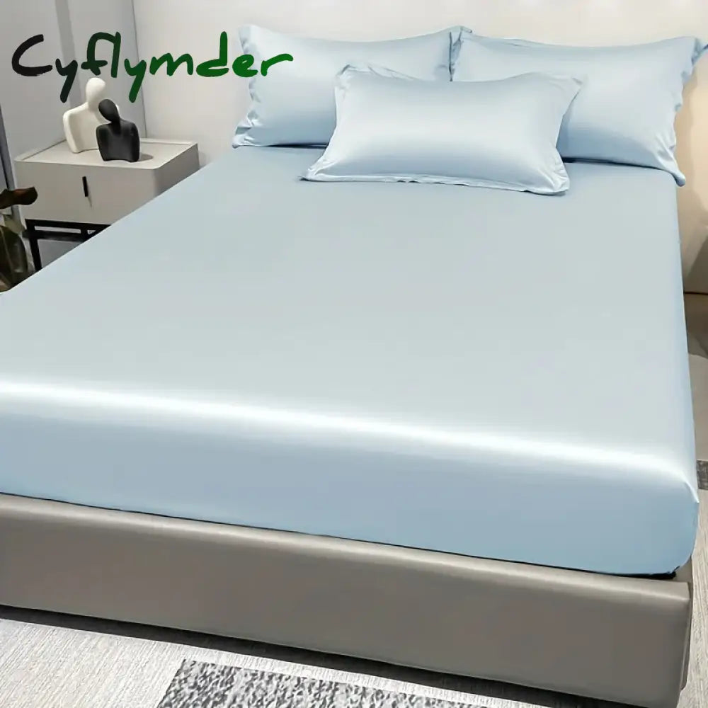 Cyflymder 1 Simple Modern Satin Solid Color Fitted Sheet Solid Color Ice Silk Bedspread For Bedroom Bedding (Excluding