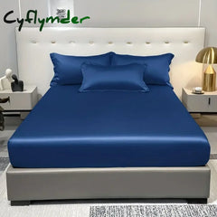 Cyflymder 1 Simple Modern Satin Solid Color Fitted Sheet Solid Color Ice Silk Bedspread For Bedroom Bedding (Excluding