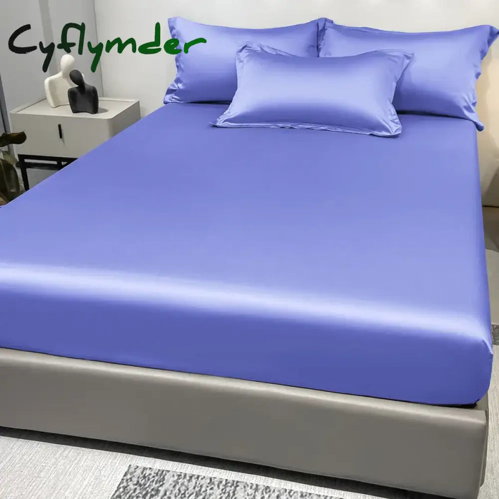 Cyflymder 1 Simple Modern Satin Solid Color Fitted Sheet Solid Color Ice Silk Bedspread For Bedroom Bedding (Excluding