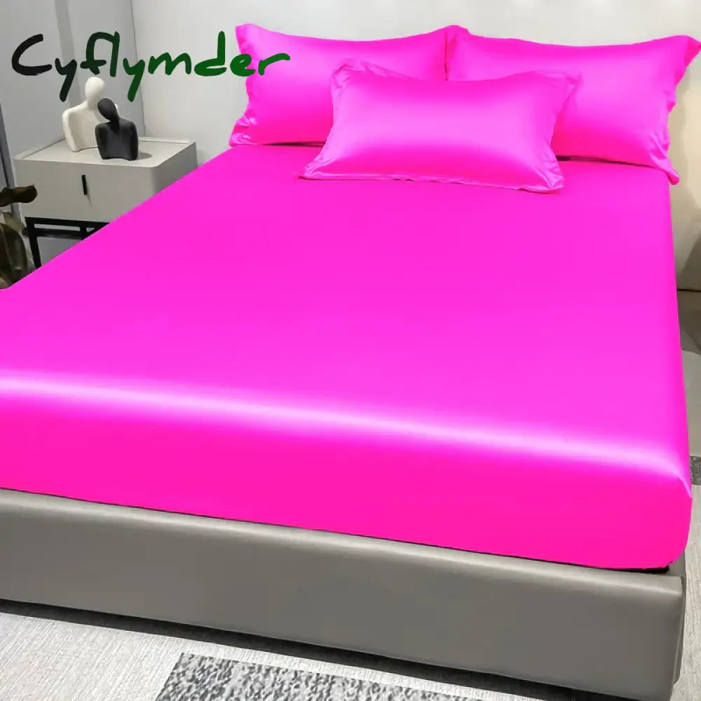 Cyflymder 1 Simple Modern Satin Solid Color Fitted Sheet Solid Color Ice Silk Bedspread For Bedroom Bedding (Excluding