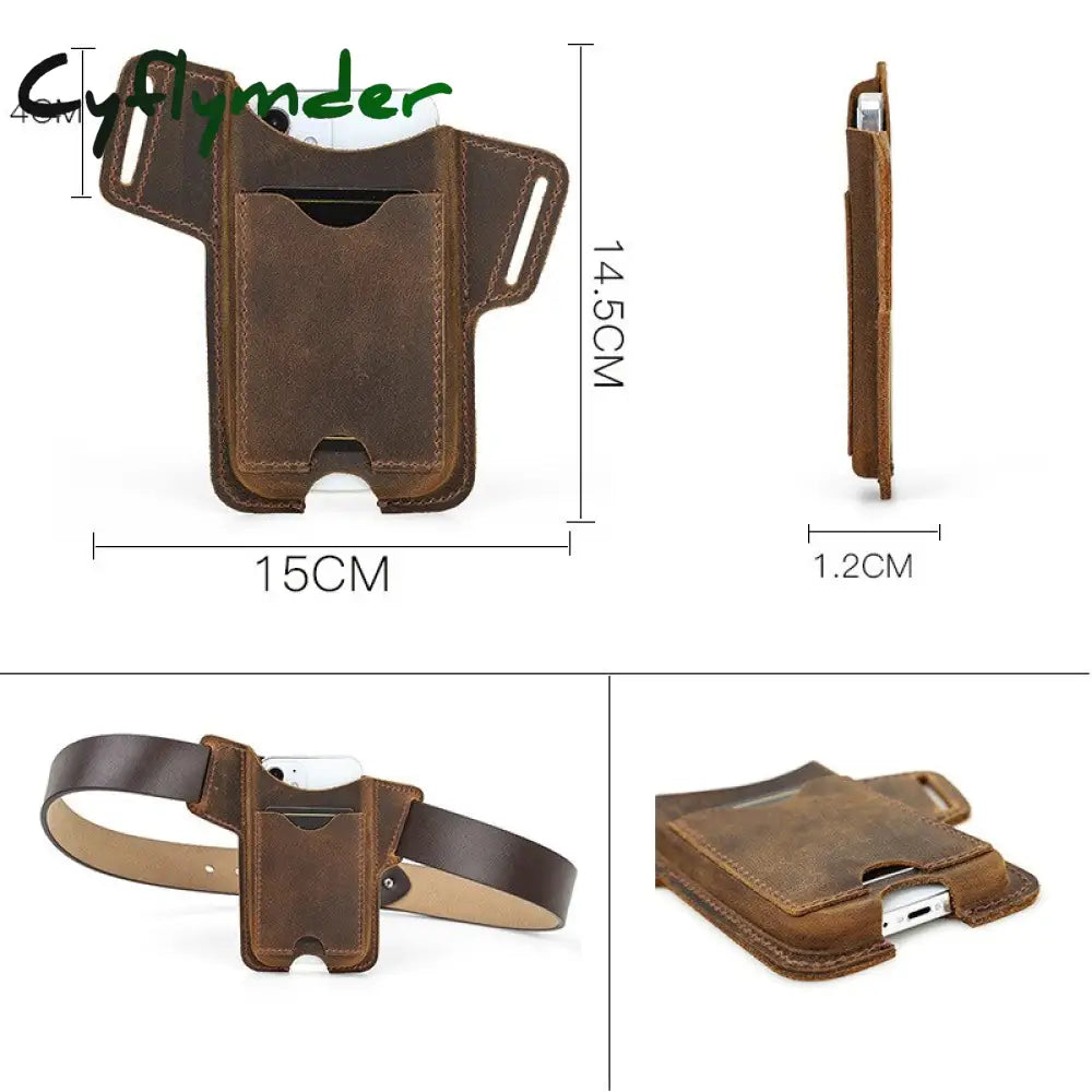 Cyflymder 100% Cow Leather Phone Case For Iphone 13 12 Men Crazy Horse Cellphone Loop Holster Belt