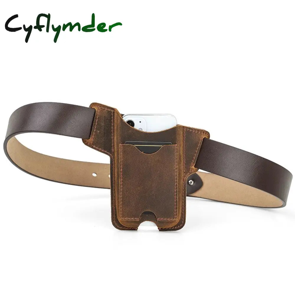 Cyflymder 100% Cow Leather Phone Case For Iphone 13 12 Men Crazy Horse Cellphone Loop Holster Belt