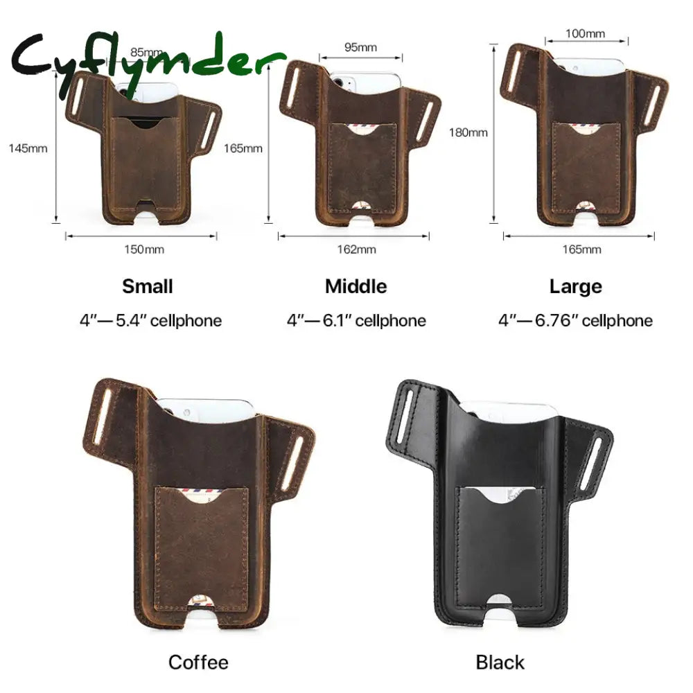 Cyflymder 100% Cow Leather Phone Case For Iphone 13 12 Men Crazy Horse Cellphone Loop Holster Belt