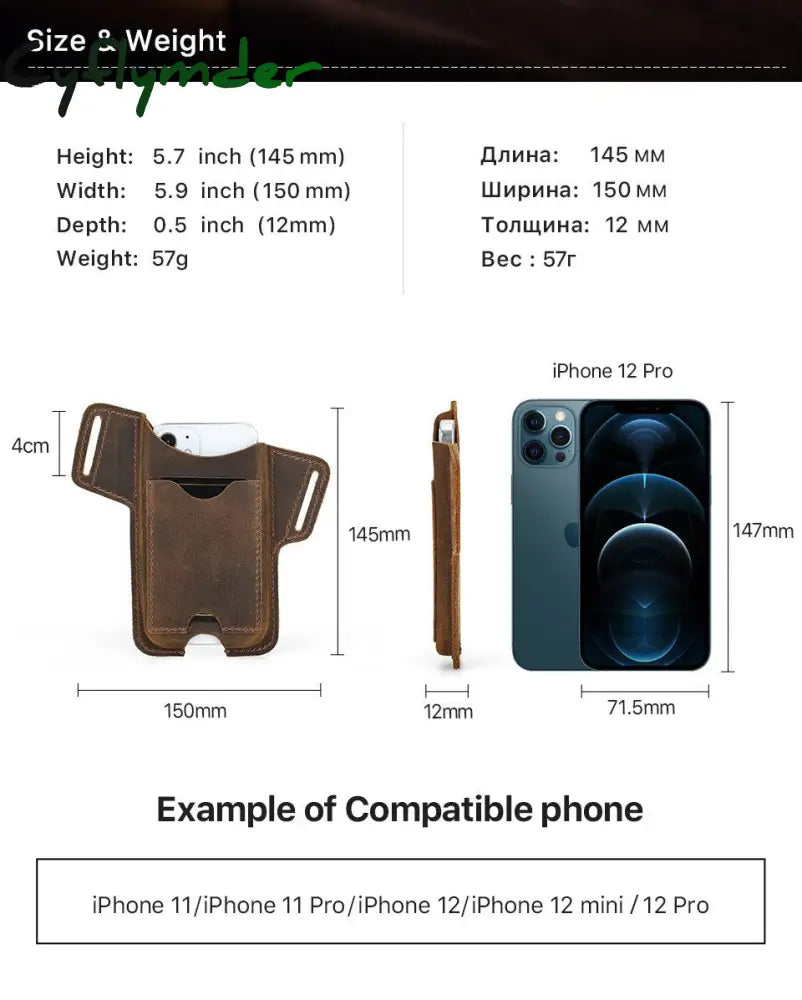 Cyflymder 100% Cow Leather Phone Case For Iphone 13 12 Men Crazy Horse Cellphone Loop Holster Belt