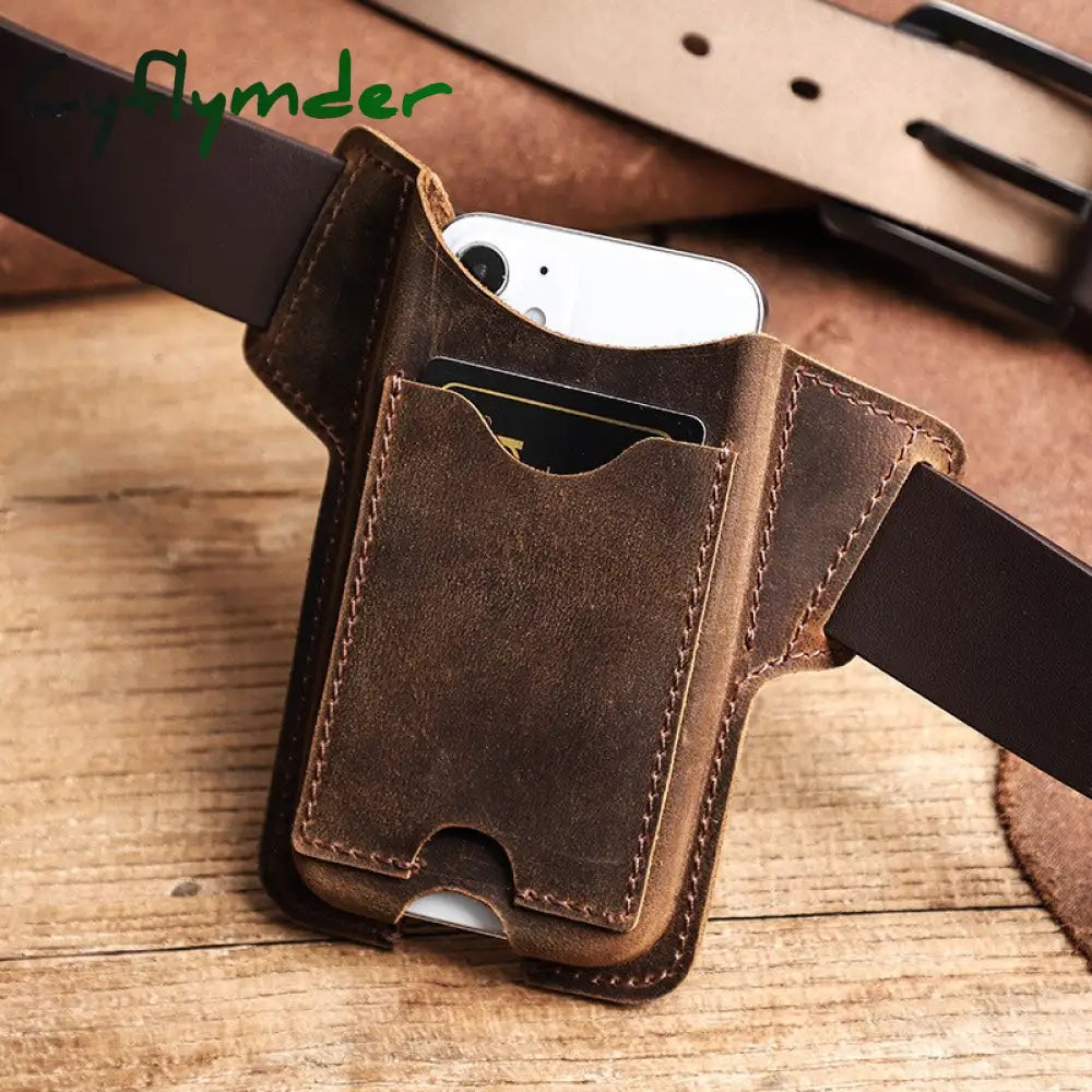 Cyflymder 100% Cow Leather Phone Case For Iphone 13 12 Men Crazy Horse Cellphone Loop Holster Belt