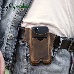 Cyflymder 100% Cow Leather Phone Case For Iphone 13 12 Men Crazy Horse Cellphone Loop Holster Belt