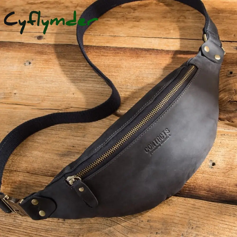 Cyflymder 100% Crazy Horse Leather Waist Packs Travel Fanny Pack For Men Bag Male Belt