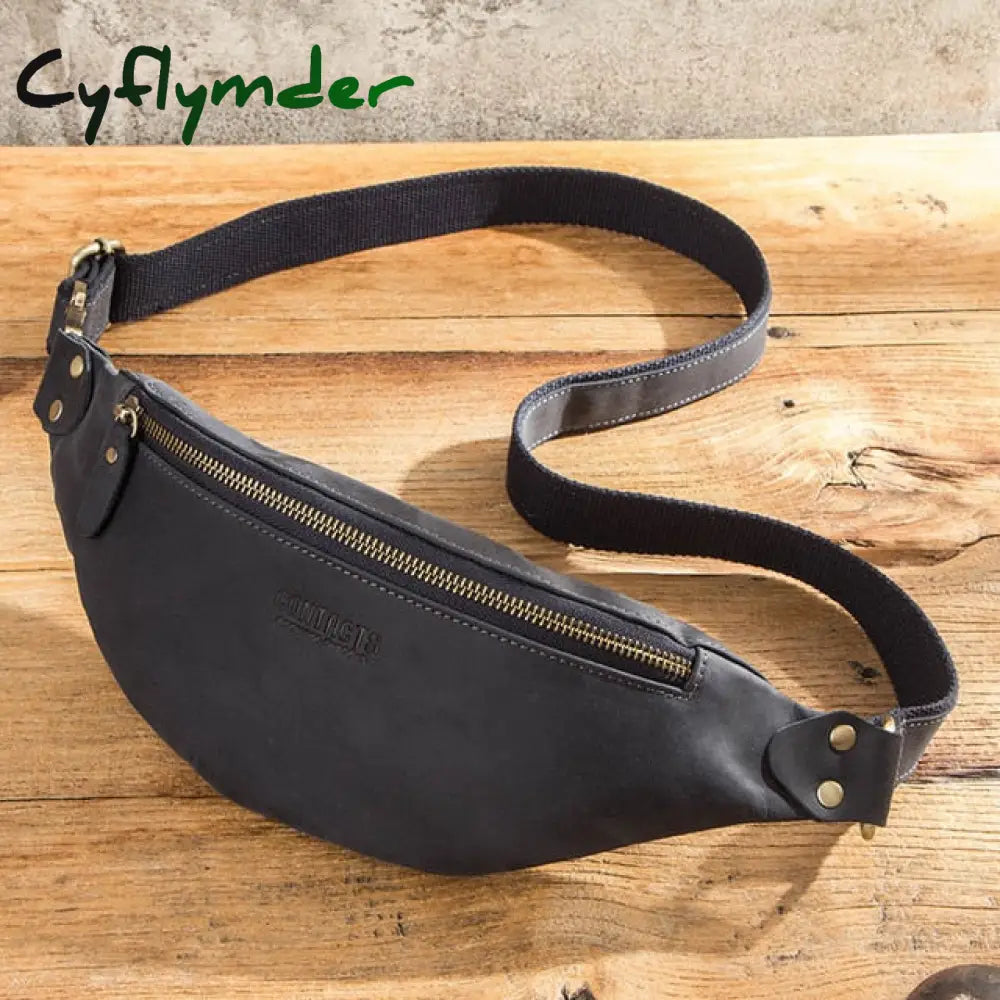 Cyflymder 100% Crazy Horse Leather Waist Packs Travel Fanny Pack For Men Bag Male Belt