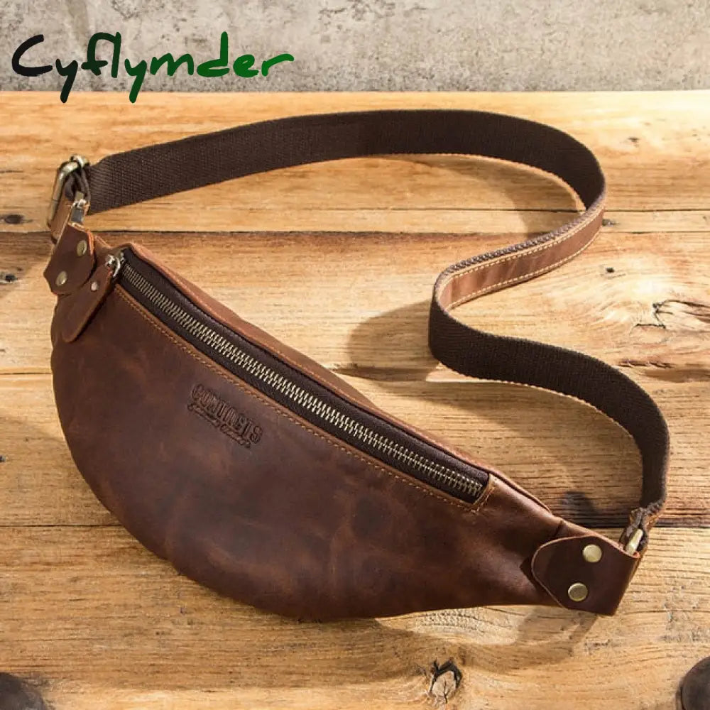 Cyflymder 100% Crazy Horse Leather Waist Packs Travel Fanny Pack For Men Bag Male Belt