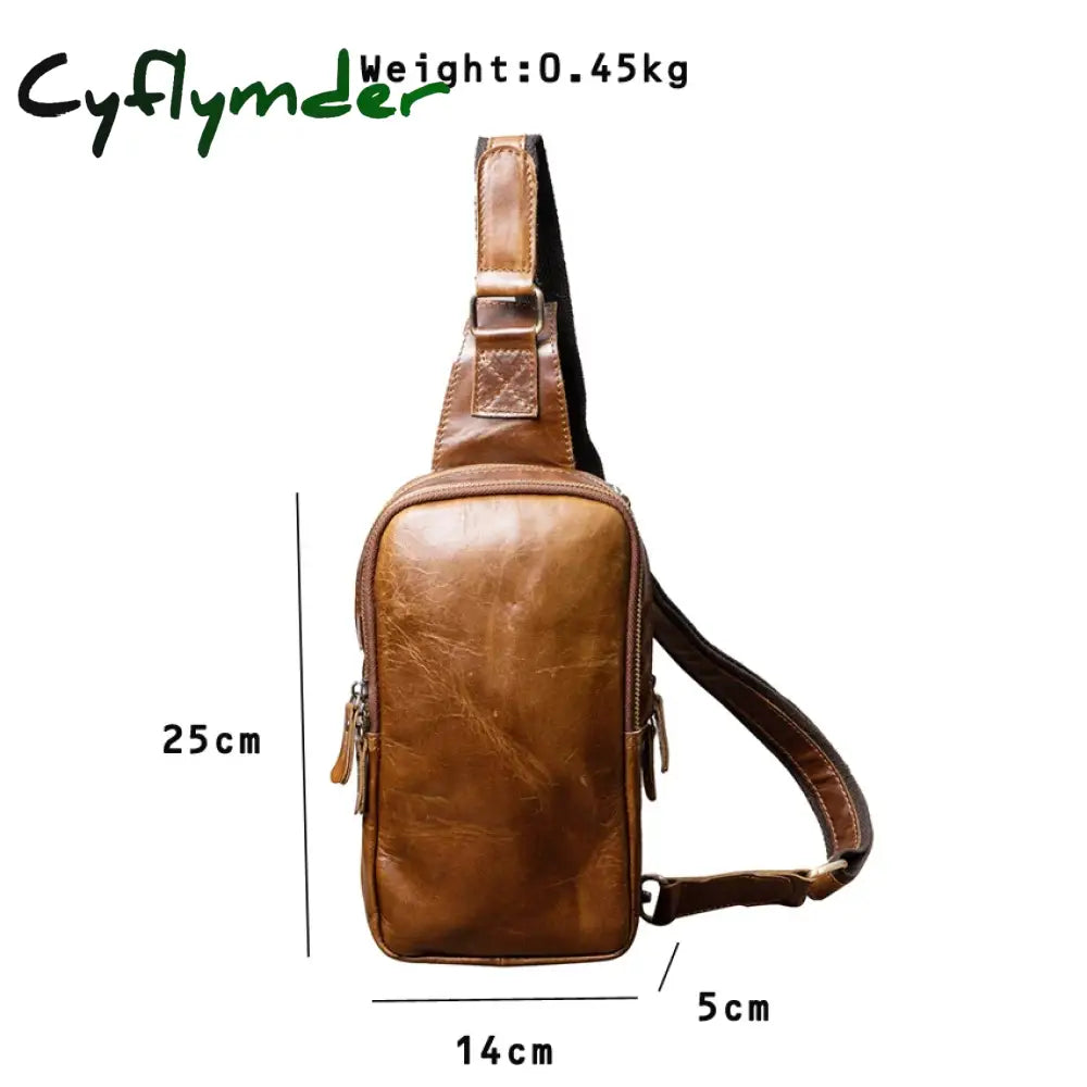 Cyflymder 100% Genuine Leather Chest Bag Male Shoulder Messenger Men Crossbody Business Pack Casual