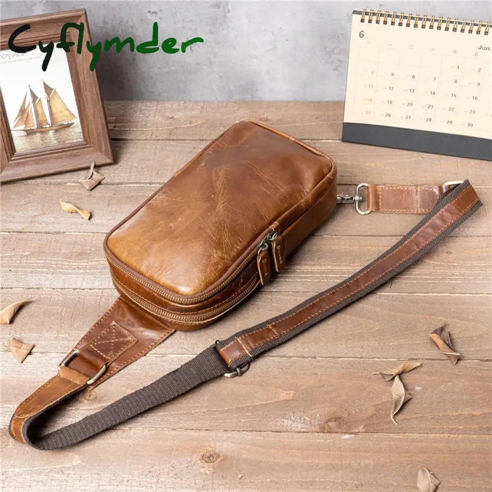 Cyflymder 100% Genuine Leather Chest Bag Male Shoulder Messenger Men Crossbody Business Pack Casual