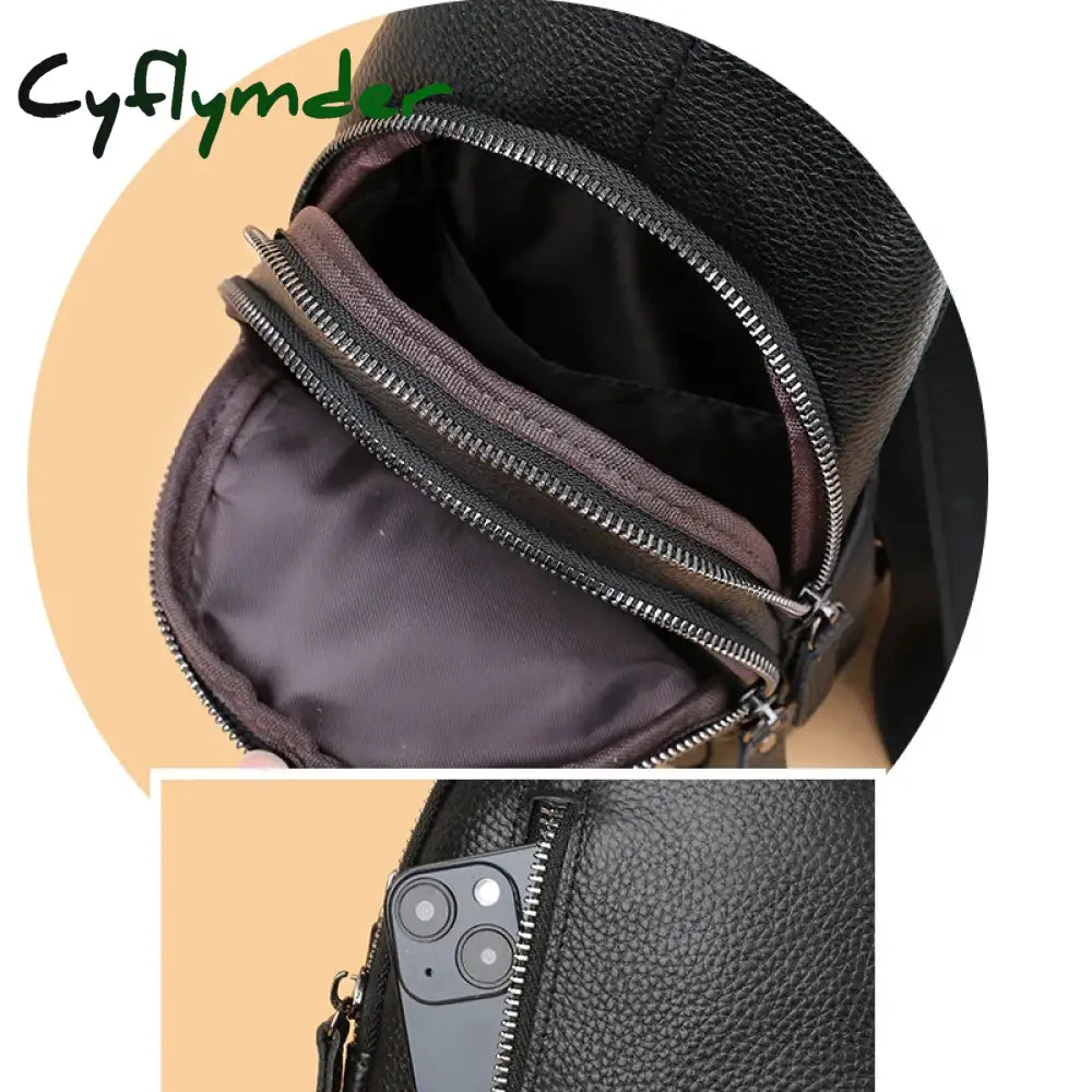 Cyflymder 100% Genuine Leather Men Chest Bag Male Shoulder Messenger Casual Crossbody Fashion