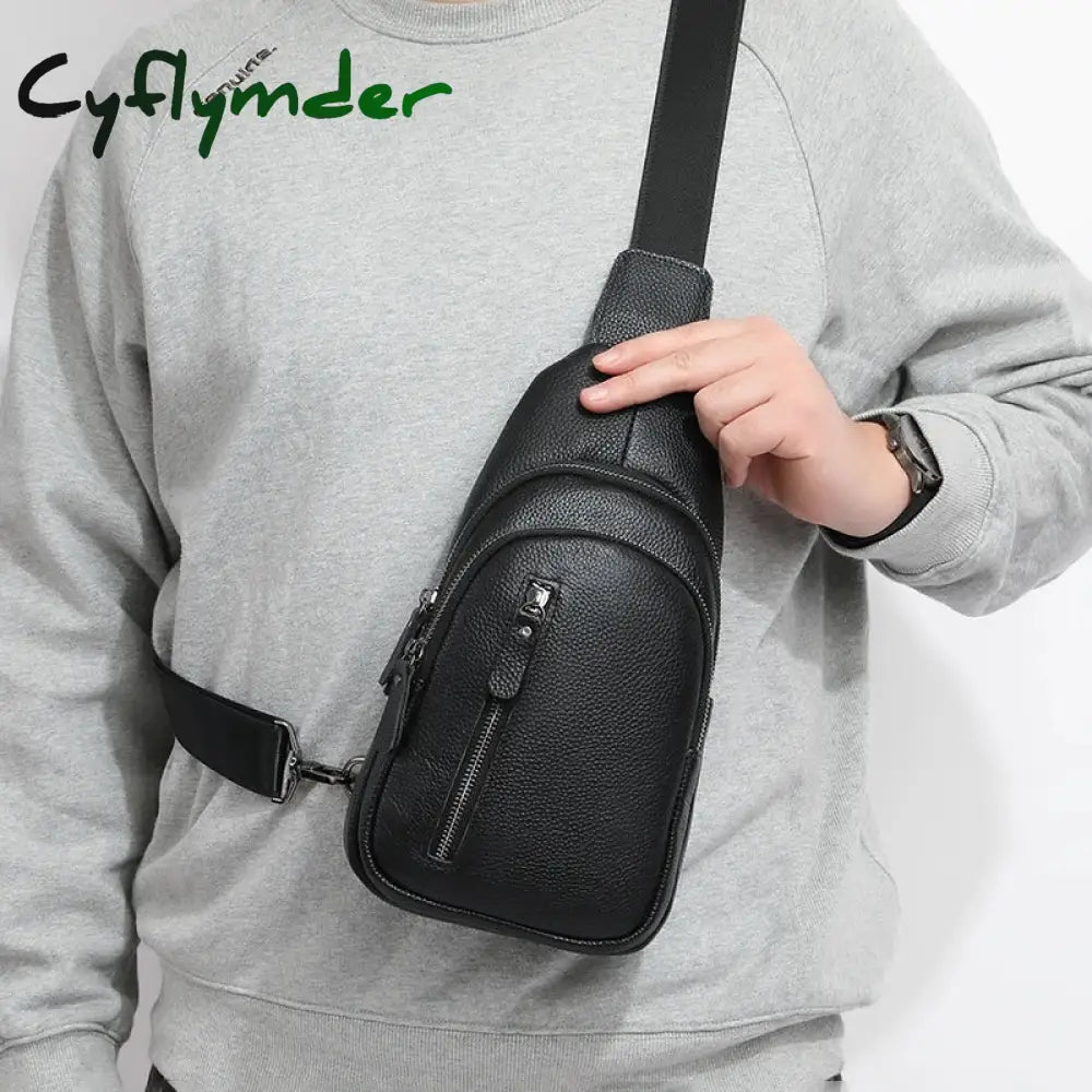 Cyflymder 100% Genuine Leather Men Chest Bag Male Shoulder Messenger Casual Crossbody Fashion