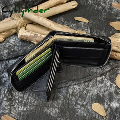 Cyflymder 100% Genuine Leather Men Wallet Zip Around Card Holder Snap Short Purse Coin Pocket Black