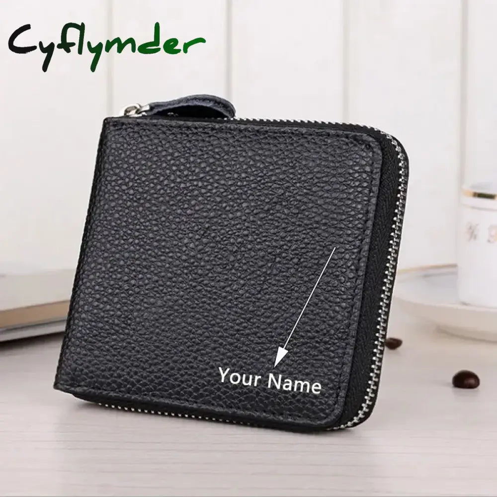 Cyflymder 100% Genuine Leather Men Wallet Zip Around Card Holder Snap Short Purse Coin Pocket Black