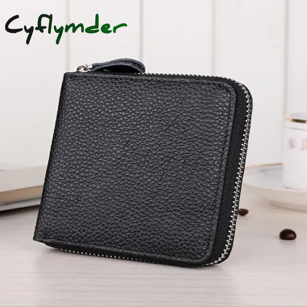  Genuine Leather Men Wallet Zip Around Card Holder Snap Short Purse Coin Pocket Black Real leather Hold Male Wallets