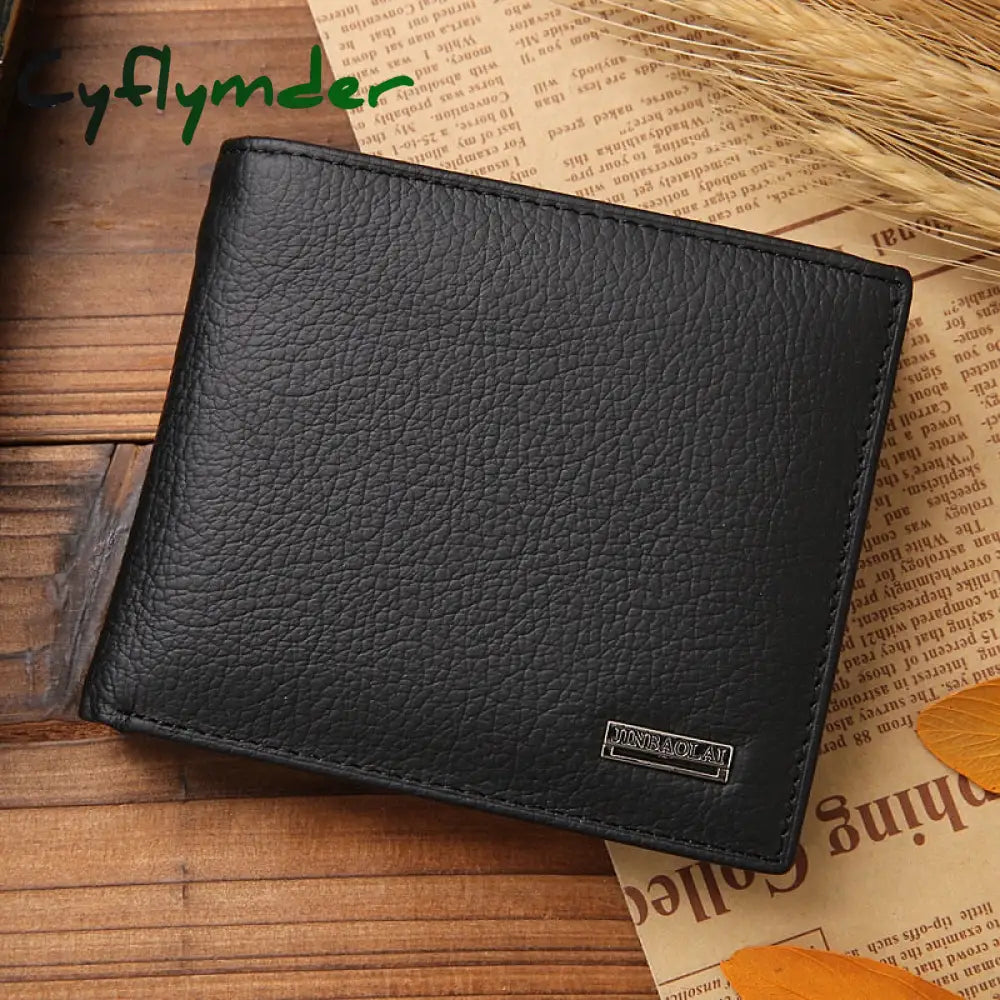 Cyflymder 100% Genuine Leather Men Wallets Premium Product Real Cowhide For Man Short Black Walet