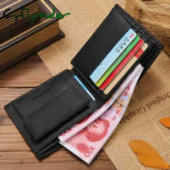 Cyflymder 100% Genuine Leather Men Wallets Premium Product Real Cowhide For Man Short Black Walet