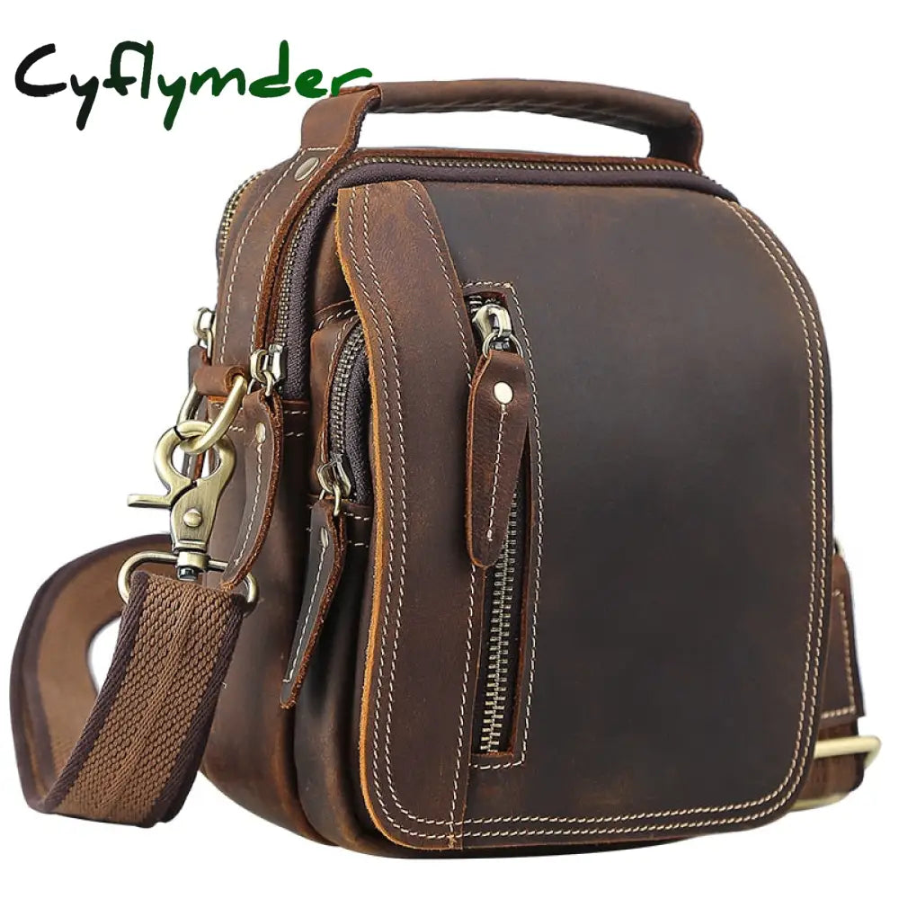 Cyflymder 100% Genuine Leather Messenger Bags Retro Cow Man Bag Corssbody Handlebags Multifunction