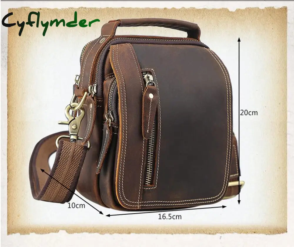 Cyflymder 100% Genuine Leather Messenger Bags Retro Cow Man Bag Corssbody Handlebags Multifunction