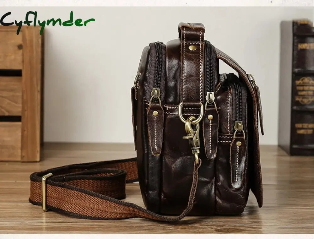 Cyflymder 100% Genuine Leather Messenger Bags Retro Cow Man Bag Corssbody Handlebags Multifunction