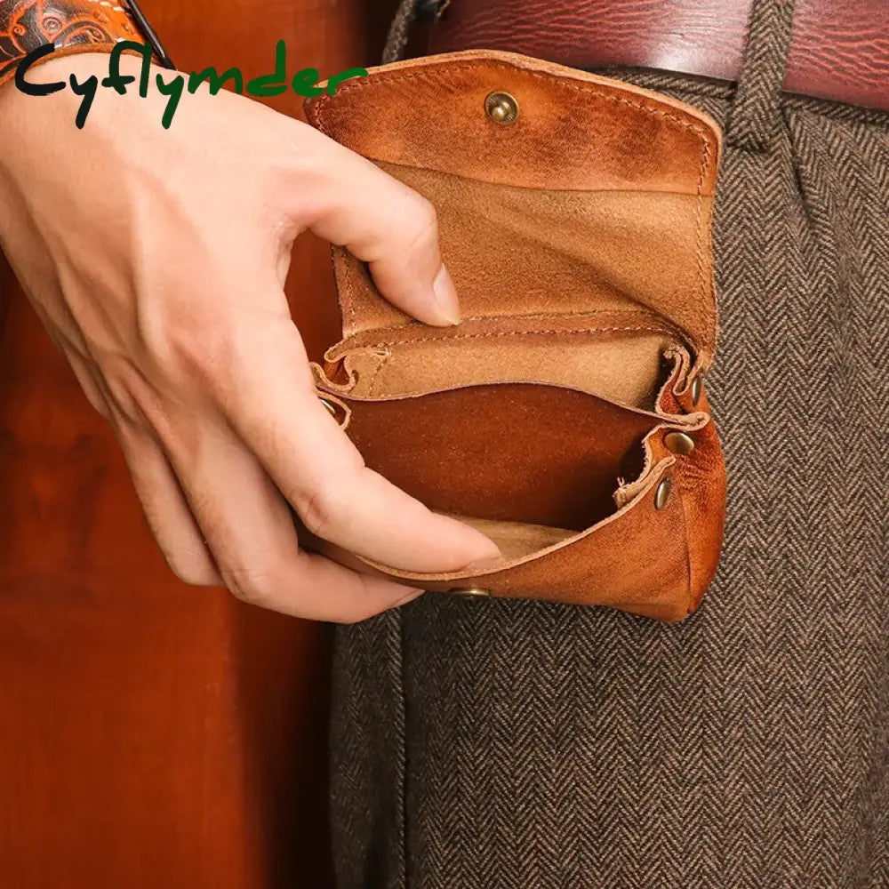 Cyflymder 100% Genuine Leather Wallet For Men Female Vintage Handmade Short Small Women Coin Purses