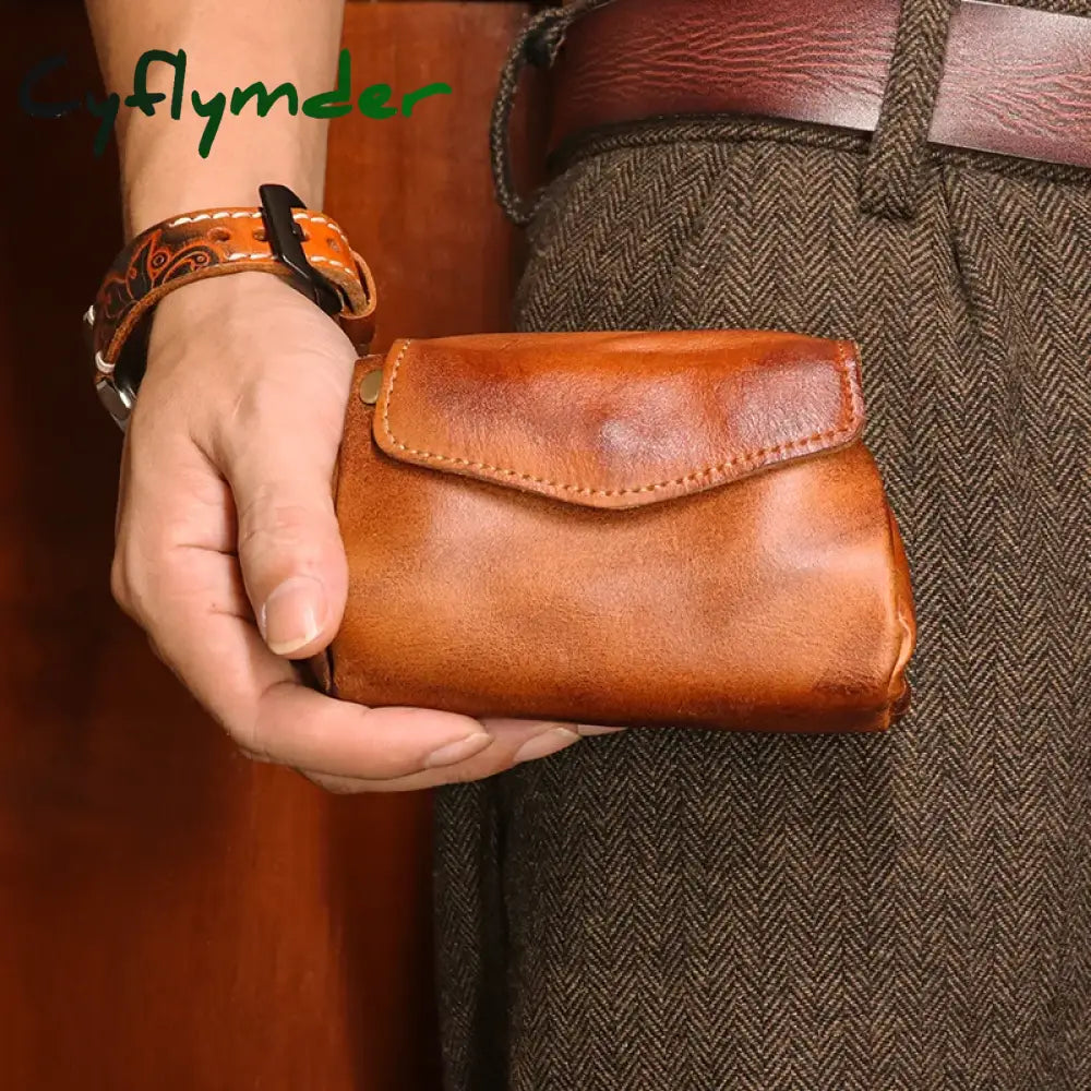 Cyflymder 100% Genuine Leather Wallet For Men Female Vintage Handmade Short Small Women Coin Purses