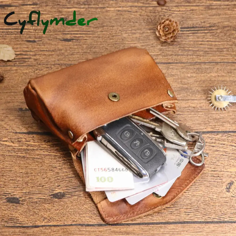 Cyflymder 100% Genuine Leather Wallet For Men Female Vintage Handmade Short Small Women Coin Purses