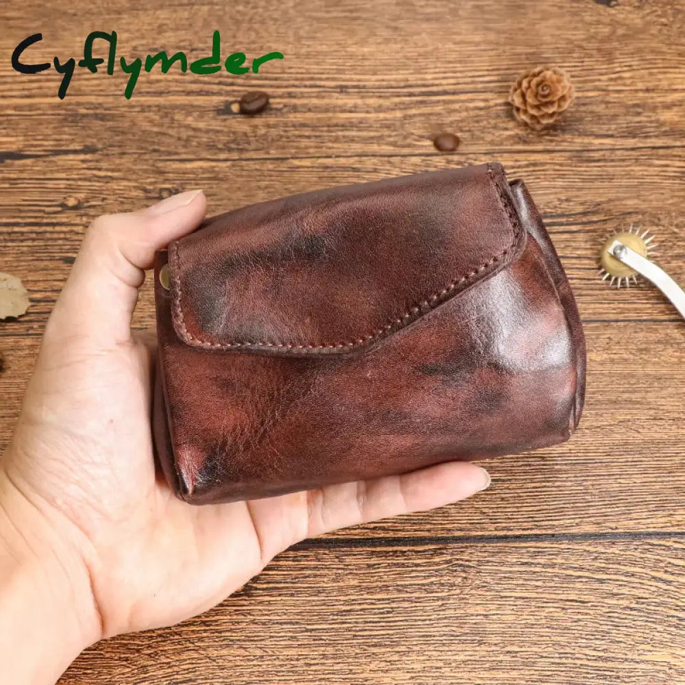 Genuine Leather Wallet for Men Female Vintage Handmade Short Small Women Coin Purses Card Holder Money Bag with Coin Pocket