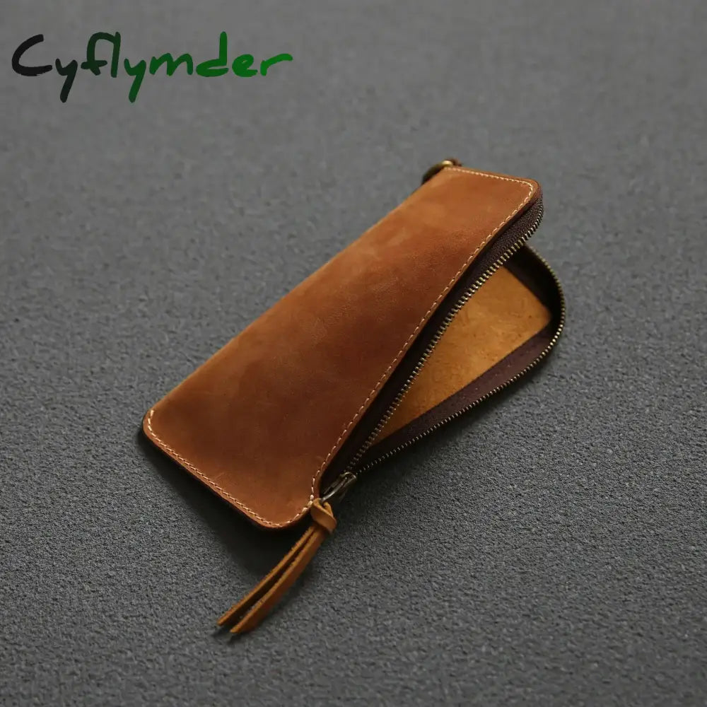 Cyflymder 100% Genuine Leather Wallet For Men Male Real Cowhide Vintage Handmade Long Slim Zipper