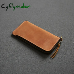 Cyflymder 100% Genuine Leather Wallet For Men Male Real Cowhide Vintage Handmade Long Slim Zipper