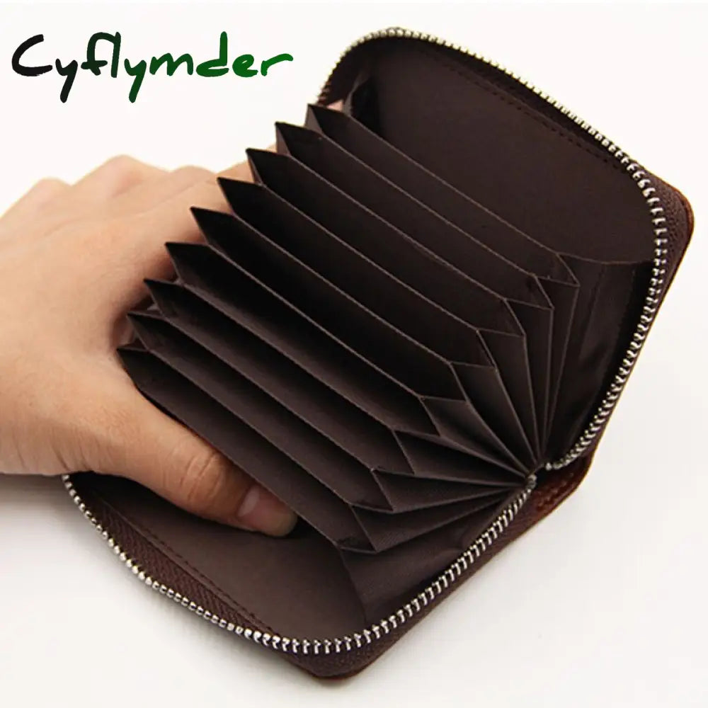 Cyflymder 100% Genuine Pu Leather Men¡®S Wallet Credit Card Holder Blocking Zipper Pocket Men Bag