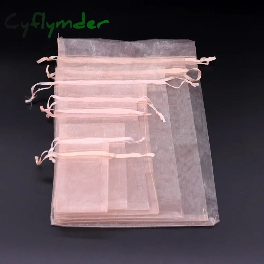 Cyflymder 100 Pcs/Lot Champagne Color Drawstring Organza Bag Small Pouches Jewelry Package Bags