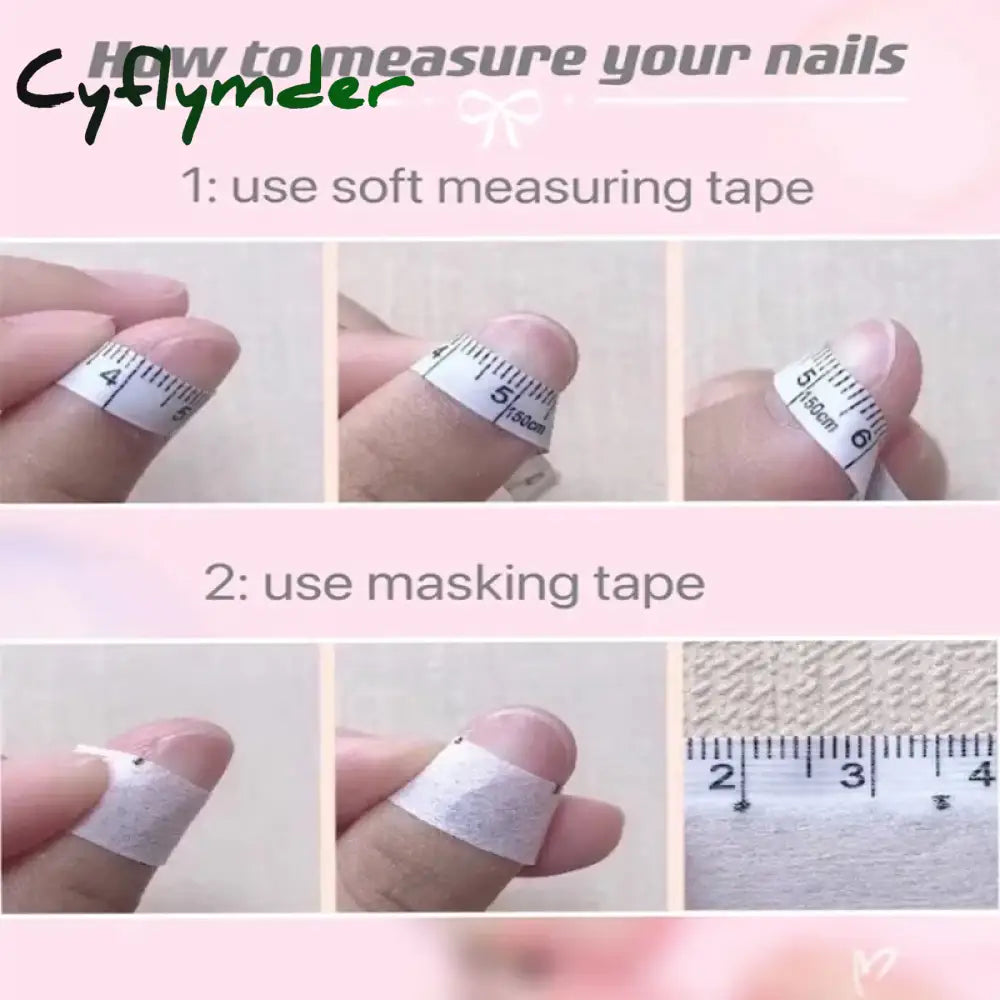 Cyflymder 10Pcs Almond Press On Nails With Pink Strawberry Bear Design Acrylic False Cute French