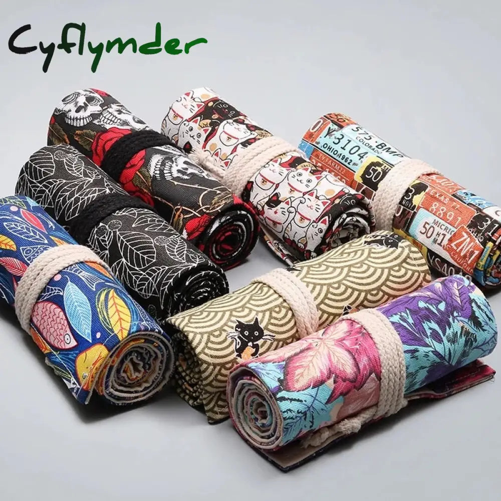 Cyflymder 12/24/36/48/72 Hole Colorful Cloth Pencil Case Stationery Cosmetic Storage Bag Roll