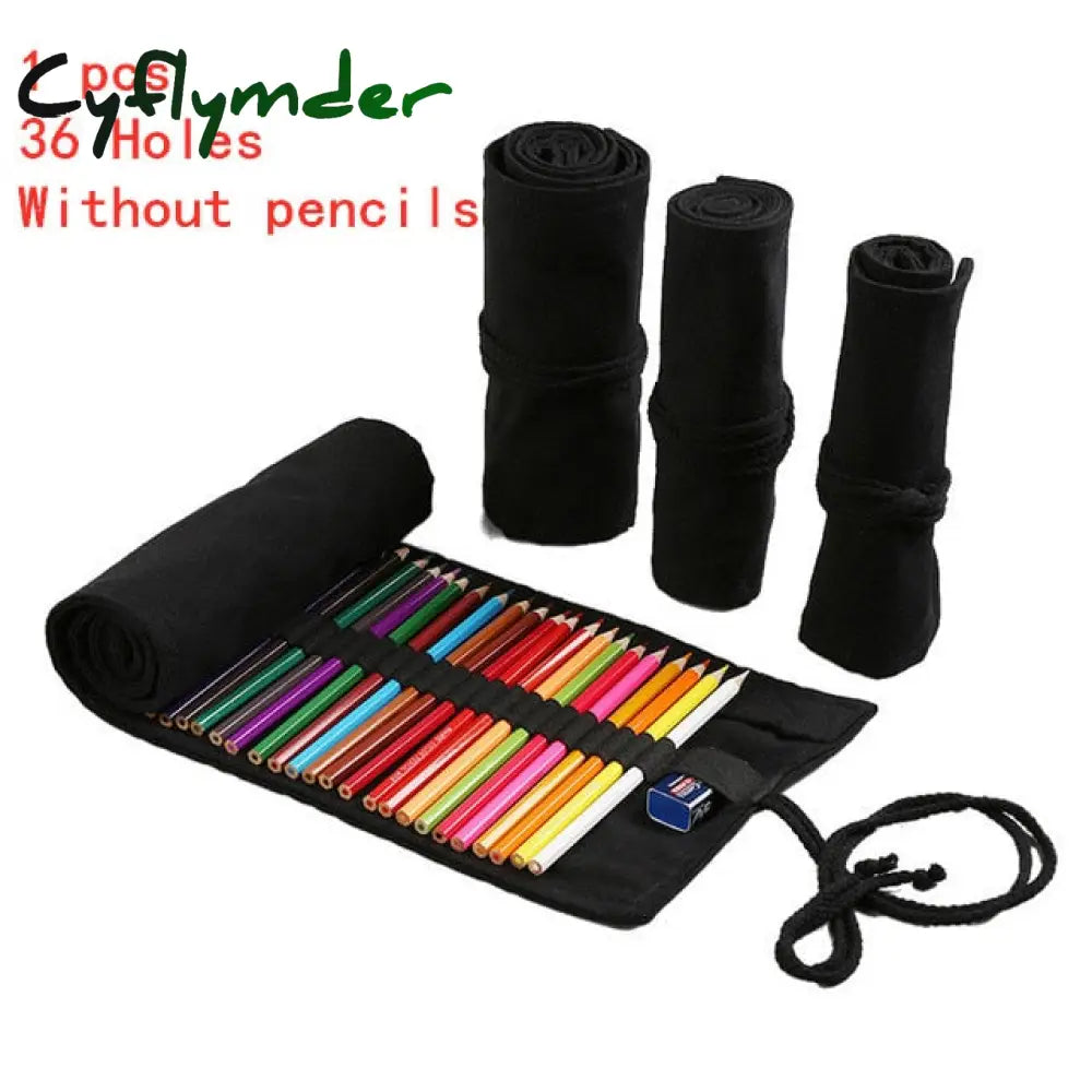Cyflymder 12/24/36/48/72 Hole Colorful Cloth Pencil Case Stationery Cosmetic Storage Bag Roll