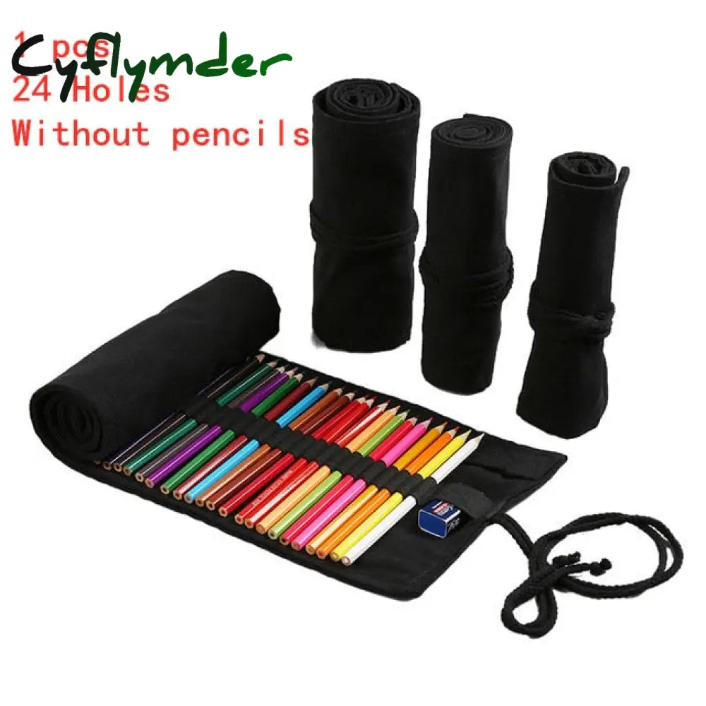 Cyflymder 12/24/36/48/72 Hole Colorful Cloth Pencil Case Stationery Cosmetic Storage Bag Roll