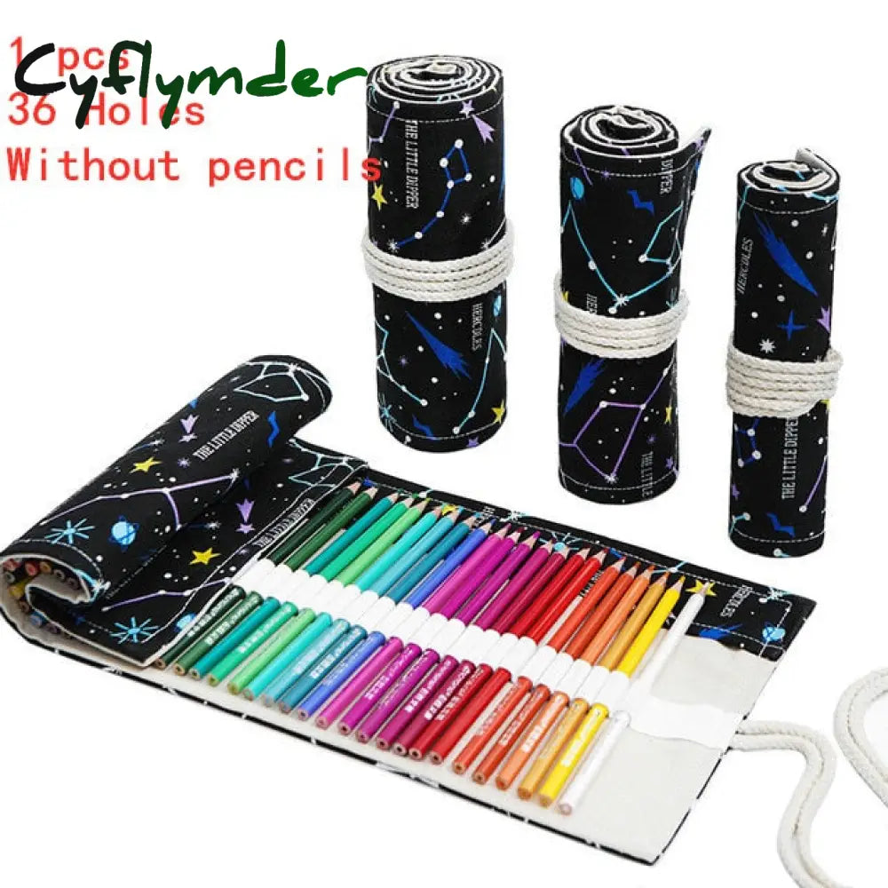Cyflymder 12/24/36/48/72 Hole Colorful Cloth Pencil Case Stationery Cosmetic Storage Bag Roll